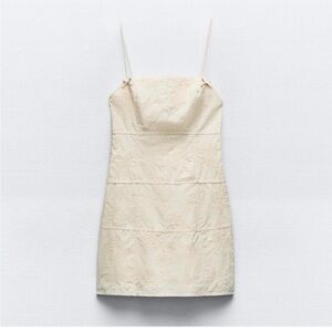 Zara Cream Mini Dress with Spaghetti Straps